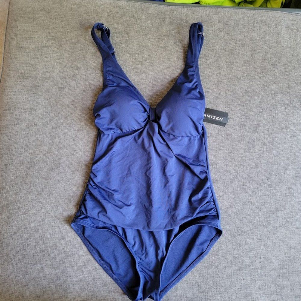 Jantzen Women's Navy Cobalt V-Neck Adjustable Strap One Piece Swimsuit Size 8